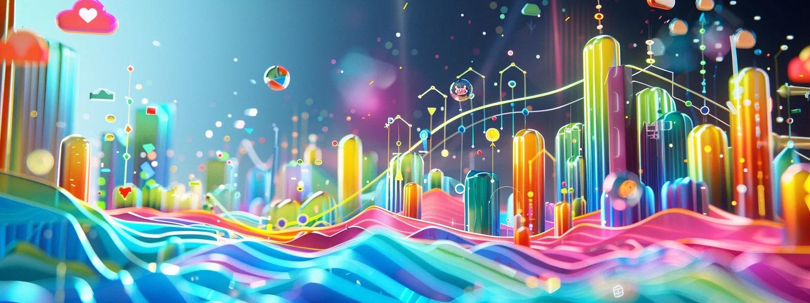a vibrant digital landscape showcasing a soaring graph and dynamic marketing icons, symbolizing the transformation and impact of effective content marketing strategies.
